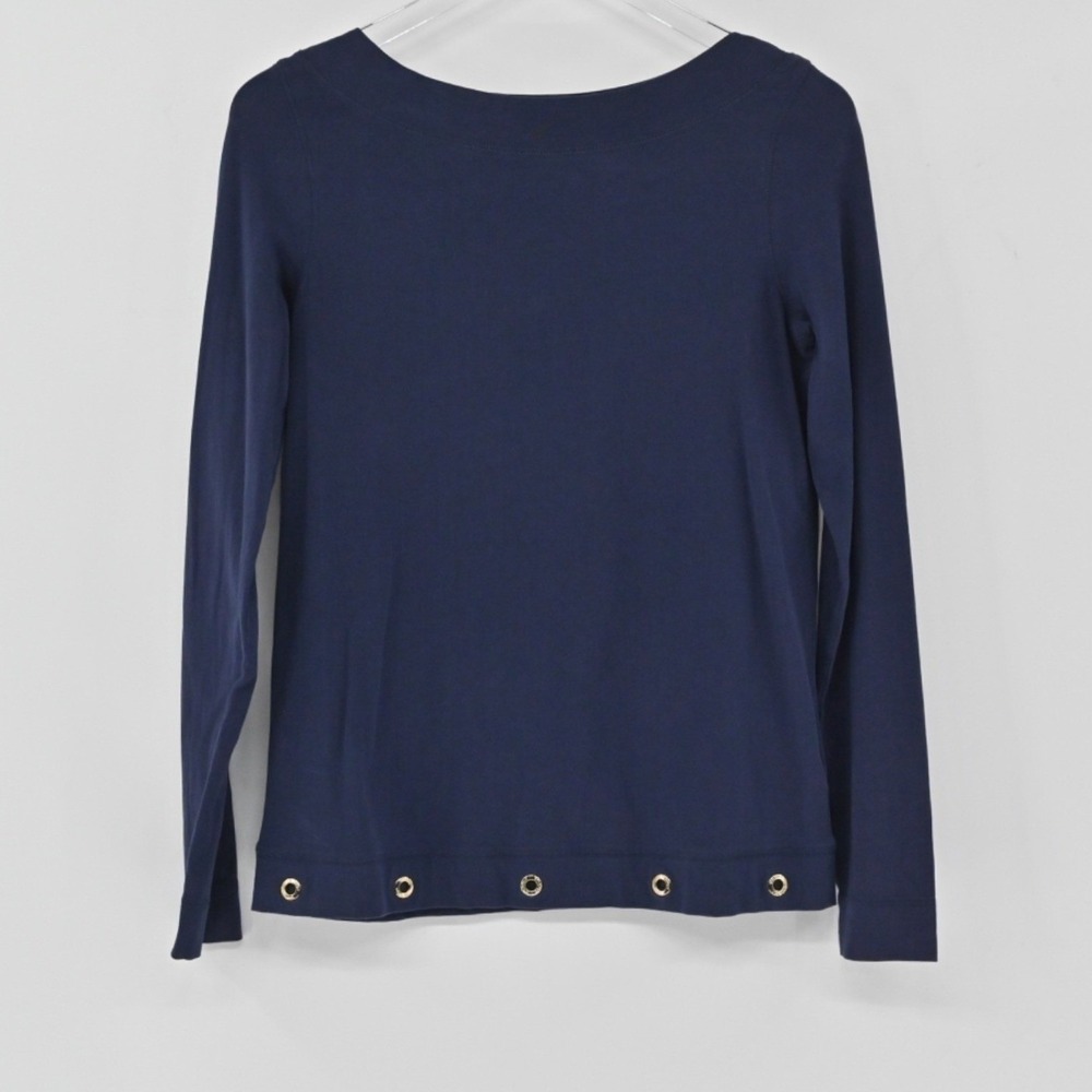 LILLY PULITZER Womens Jojo‎ Top Size XS Navy Grommet Boat Neck Nautical Preppy